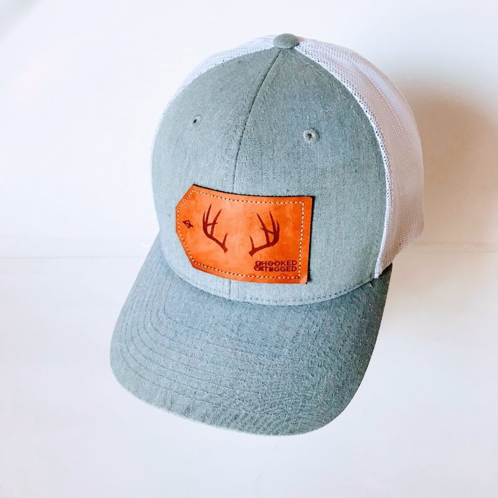 Hooked and Tagged Buck Antler Patch Mesh Snapback cap hat